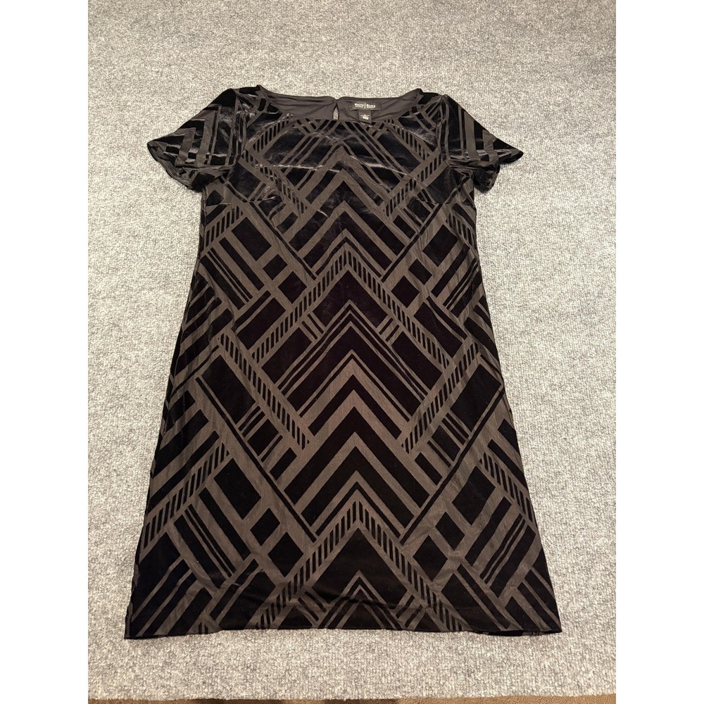 White House Black Market Dress Womens Medium Black Velvet Geometric Short Sleeve